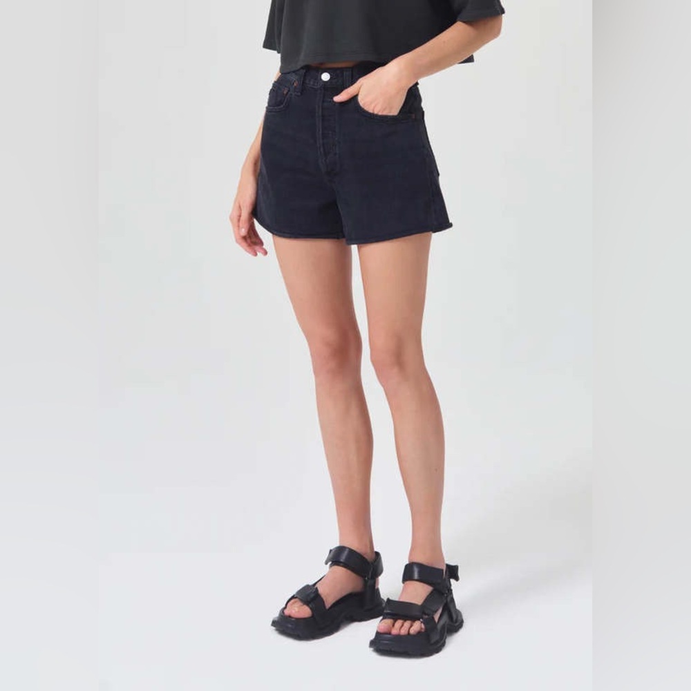 NWT AGOLDE Dee Vintage High Rise Short in Black Slow Burn Size 25